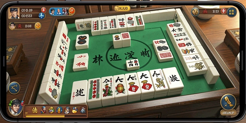 Gameplay menarik AKUNJP dengan ubin Mahjong yang berwarna-warni.