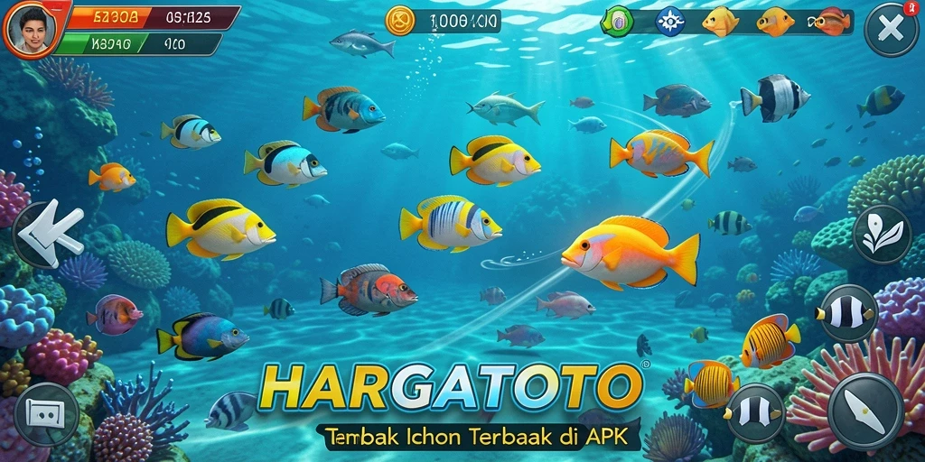 Screenshot HARGATOTO menampilkan aksi menembak ikan yang seru.