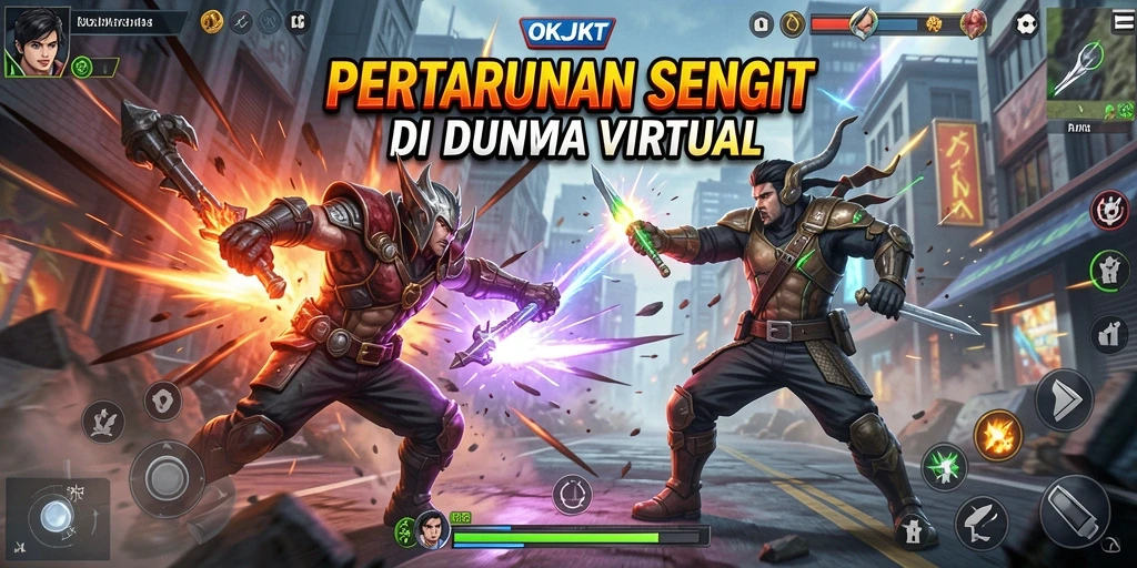 Tampilan epic pertarungan di OKJKT dengan karakter unik.